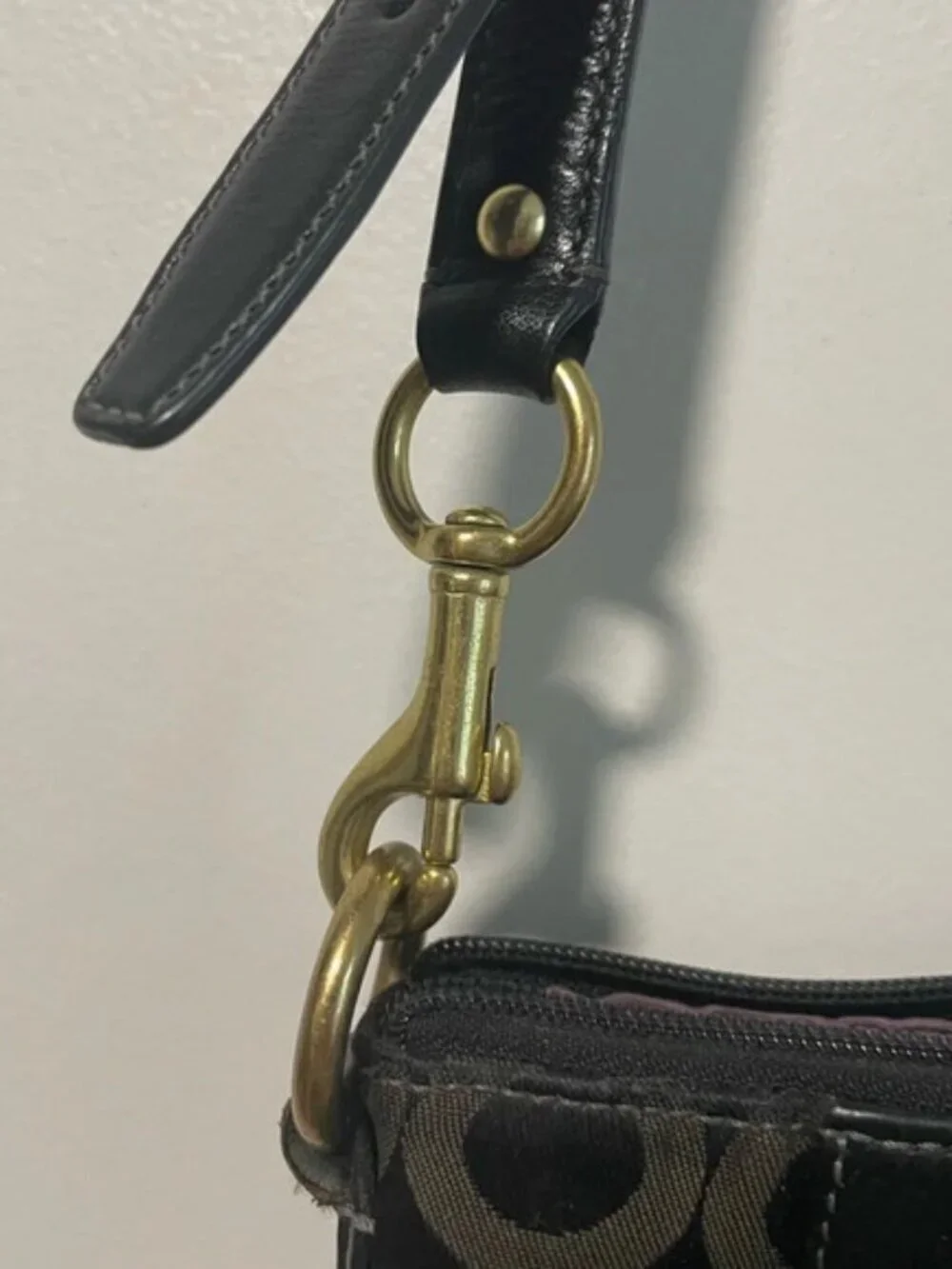 Coach Signature Black and Brown Jacquard Fabric  Crossbody Bag with Leather Trim